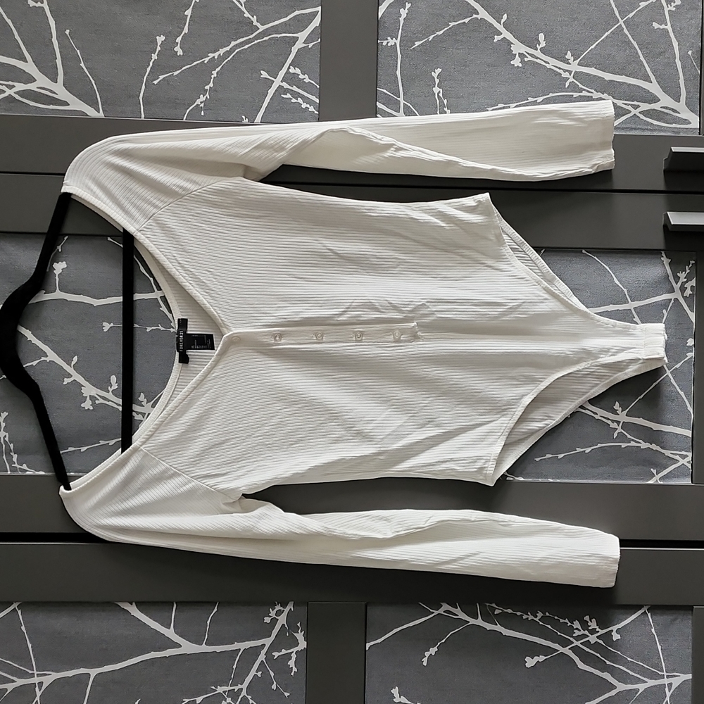 White ribbed long sleeve bodysuit